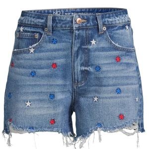 No Boundaries Embroidered Stars Deconstructed Denim Shorts
